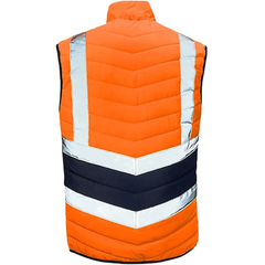 Mens High Visibility 2 Tone Contrast Puffer Bodywarmer Adults Breathable Full Zip Winter Gilets