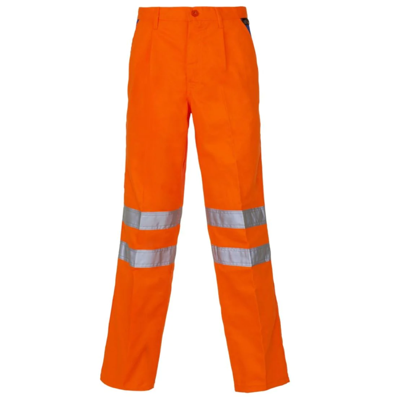 Mens High Visibility Polycotton Trouser Adults Safety Outdoor Wear 2 Bands Pants