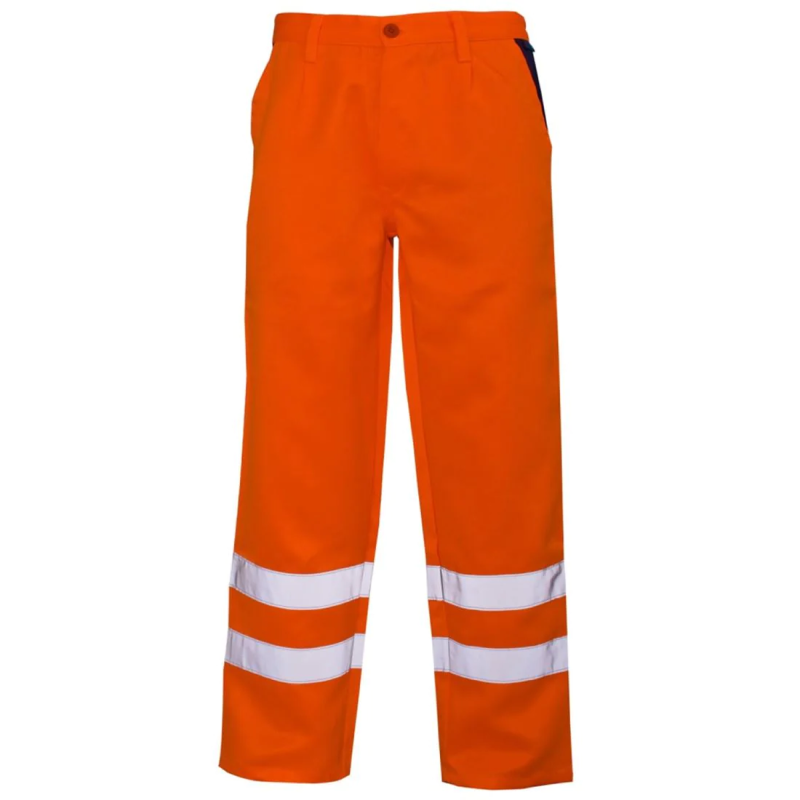 Mens High Visibility Polycotton Trouser Adults Safety Outdoor Wear 2 Bands Pants