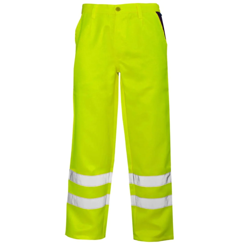 Mens High Visibility Polycotton Trouser Adults Safety Outdoor Wear 2 Bands Pants