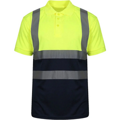 High Visibility Reflective Safety Work T Shirt Mens Hi Viz Vis Short Sleeve Top Small/5X-Large 2 Tone Yellow/Navy