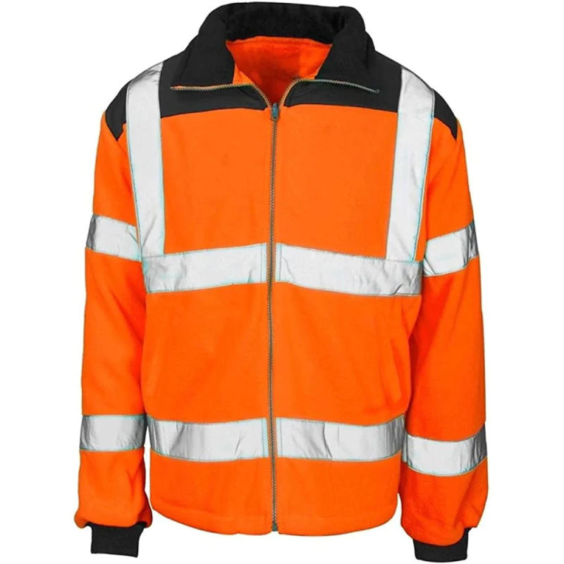 Mens Hi Vis Zip Up Long Sleeve Fleece Jacket Coat High Visibility Rain Patch Top Small/4X-Large Orange