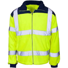 Mens Hi Vis Zip Up Long Sleeve Fleece Jacket Coat High Visibility Rain Patch Top Small/4X-Large Yellow