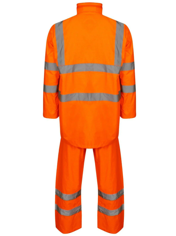 Adults Hi Vis Reflective PVC Rainsuit Long Sleeves Orange