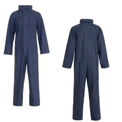 Mens Navy Blue PU Coverall Adults Workwear Heavy Duty Zip Fastening Overall With Concealed hood