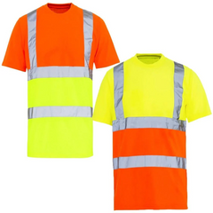 Adults Hi Vis 2 Tone Short Sleeve Tees Top Mens Plain Reflective Outdoor T Shirt