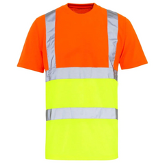 Adults Hi Vis 2 Tone Short Sleeve Tees Top Mens Plain Reflective Outdoor T Shirt Orange-Yellow