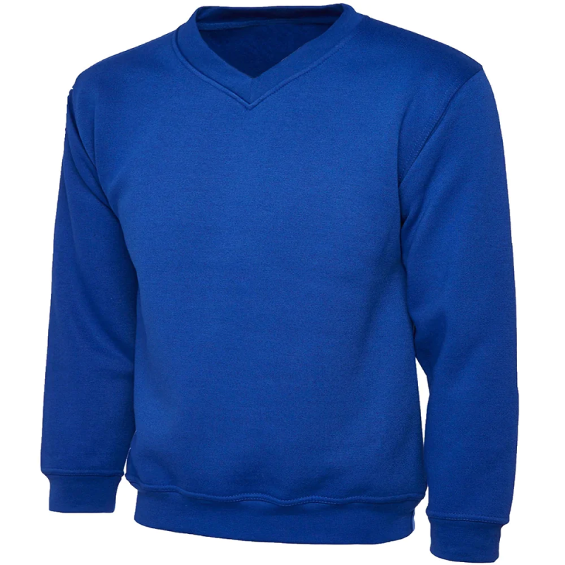 Adults V Neck Premium Sweatshirt Unisex Long Sleeve Plain Sweater Outerwear Jumper