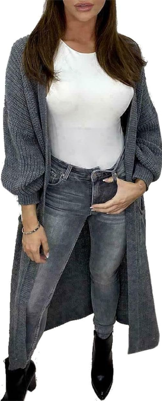 Ladies Chunky Knitted Balloon Sleeve Oversize Cardigan Womens Open Front Baggy Fit Cardigan