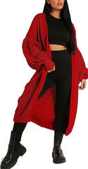 Ladies Chunky Knitted Balloon Sleeve Oversize Cardigan Womens Open Front Baggy Fit Cardigan