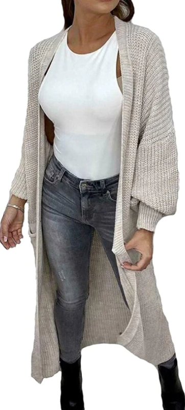 Ladies Chunky Knitted Balloon Sleeve Oversize Cardigan Womens Baggy Fit Cardigan