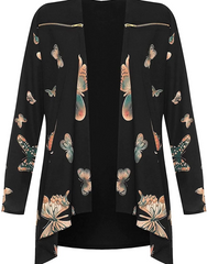 Womens Long Sleeve Zip Shoulder Butterfly Print Chiffon Cardigan Top Plus Size UK 14-28