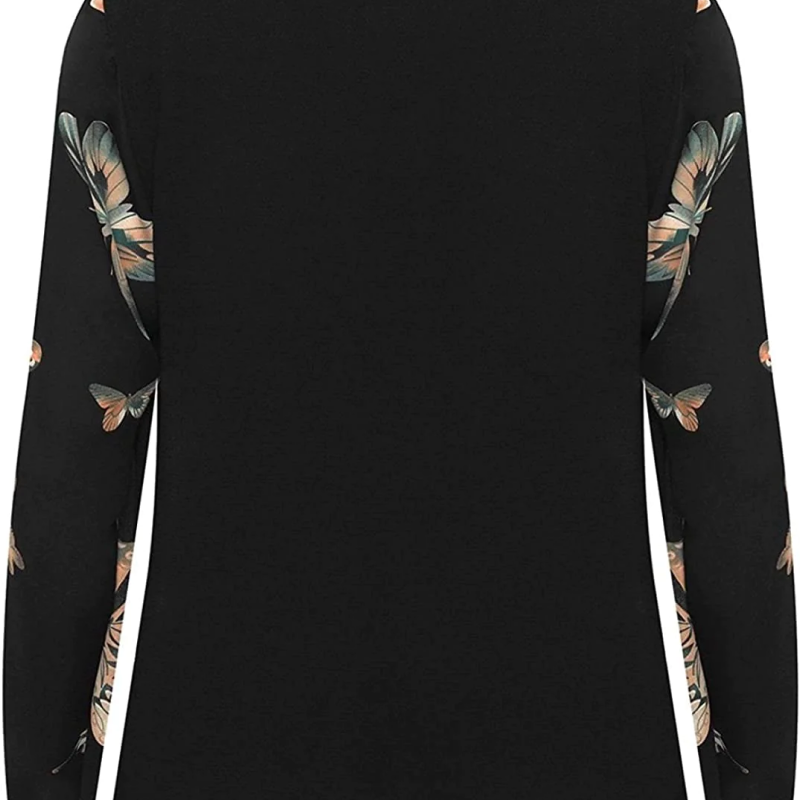 Womens Long Sleeve Zip Shoulder Butterfly Print Chiffon Cardigan Top Plus Size UK 14-28