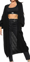 Ladies Chunky Knitted Balloon Sleeve Oversize Cardigan Womens Baggy Fit Cardigan