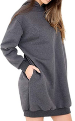 Womens Ladies Baggy Oversized Loose Side Pockets Hooded Jumper Tunic Dress
