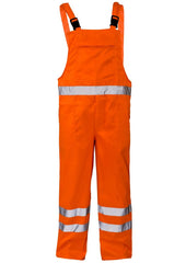 Hi Vis Reflective Polycotton Bib Heavy Duty Full Length Trouser Orange