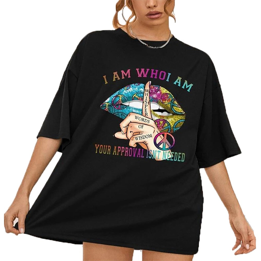 Womens Short Sleeve Word Of Wisdom Printed Oversized T Shirt Baggy Pullover Top