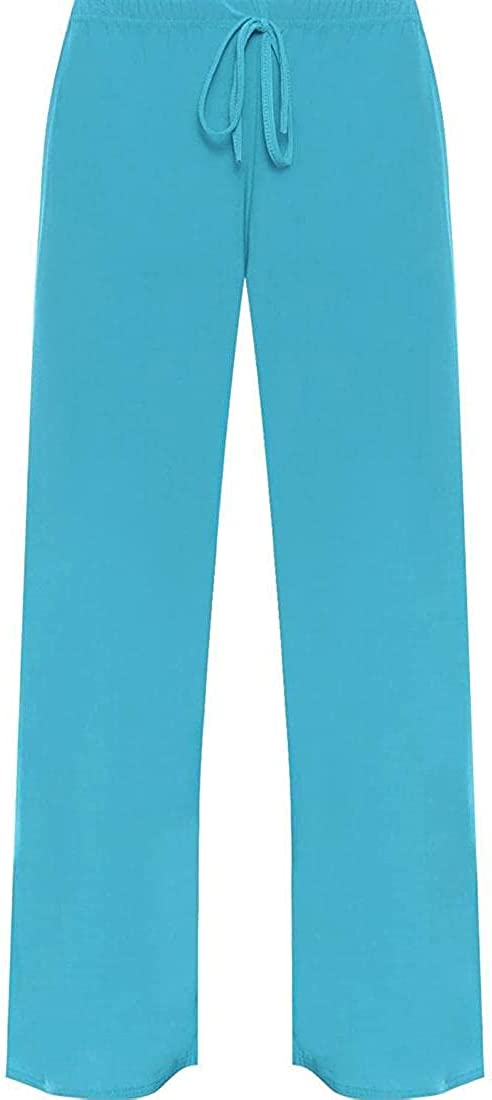 Ladies Plain Tie Up Wide Leg Palazzo Pants Womens Baggy Flared Trouser Plus Size UK 12-28