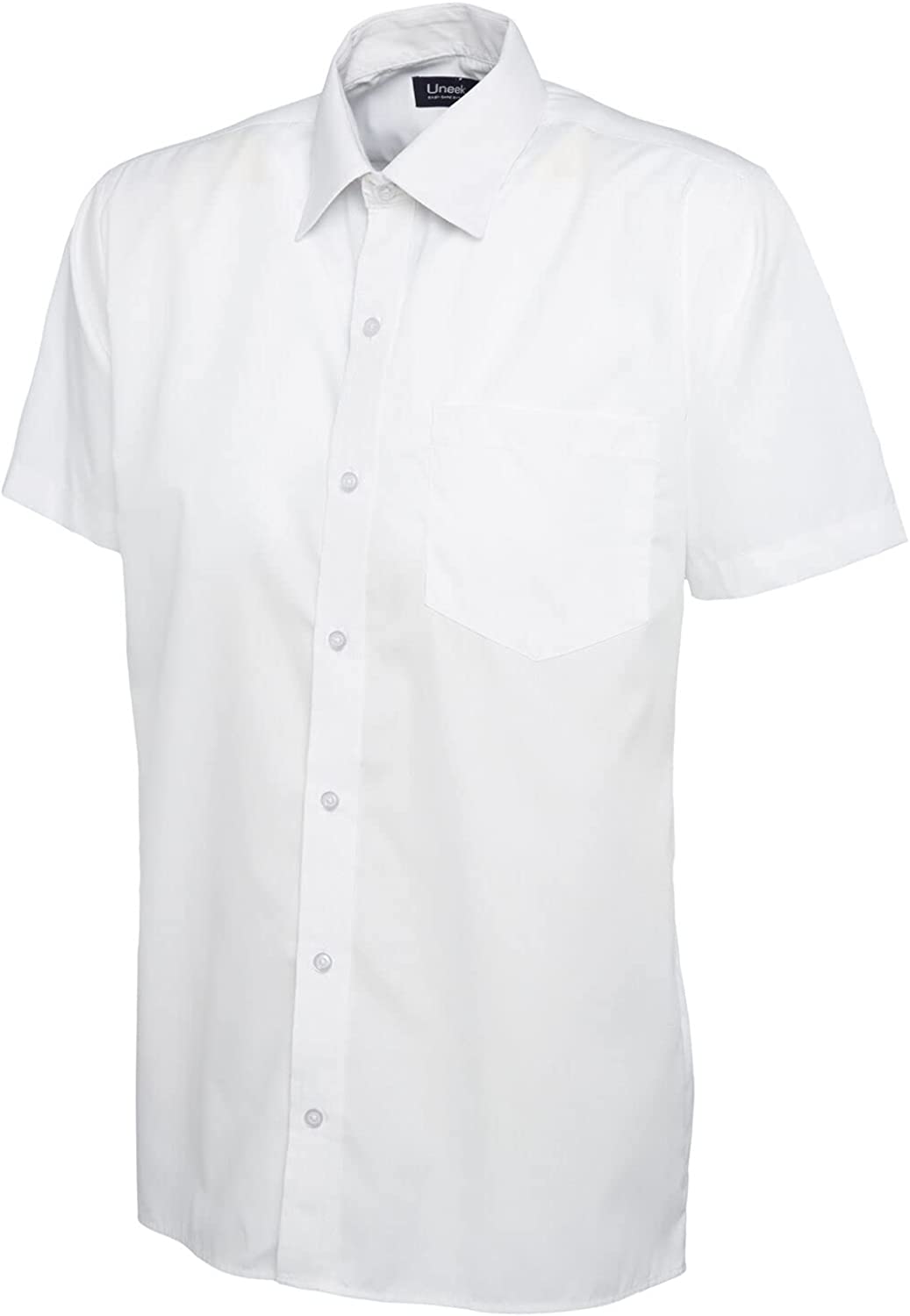 Mens Button Down Short Sleeves Poplin Dress Shirts Adults Office Work Wear Plain Slim Fit Shirts