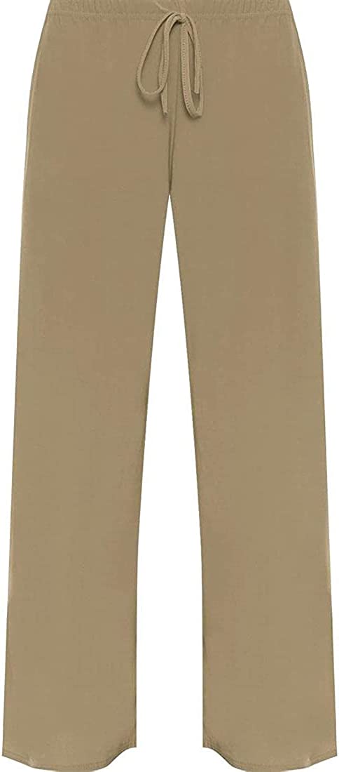 Ladies Plain Tie Up Wide Leg Palazzo Pants Womens Baggy Flared Trouser Plus Size UK 12-28