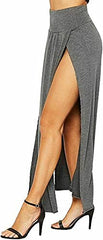 Womens Double Split Maxi Long Skirt Ladies Plain Basic Two Side Slit Maxi Skirt