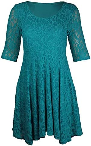 Fancy Floral Lace Pattern Mini Dress Ladies Night Party Scoop Neck Skater Dress