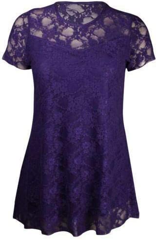 Plus Size Floral Lace Crew Neck Top Womens Novelty Short Sleeve Party Dress