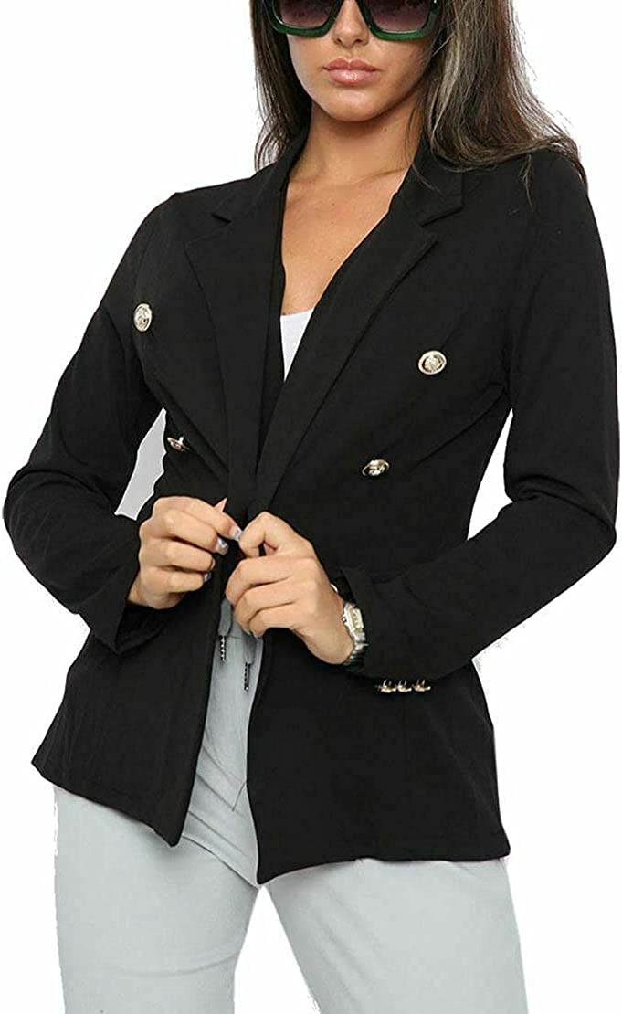 Ladies Double Breasted Style Blazer Womens Jacket with Gold Button Detail Coat