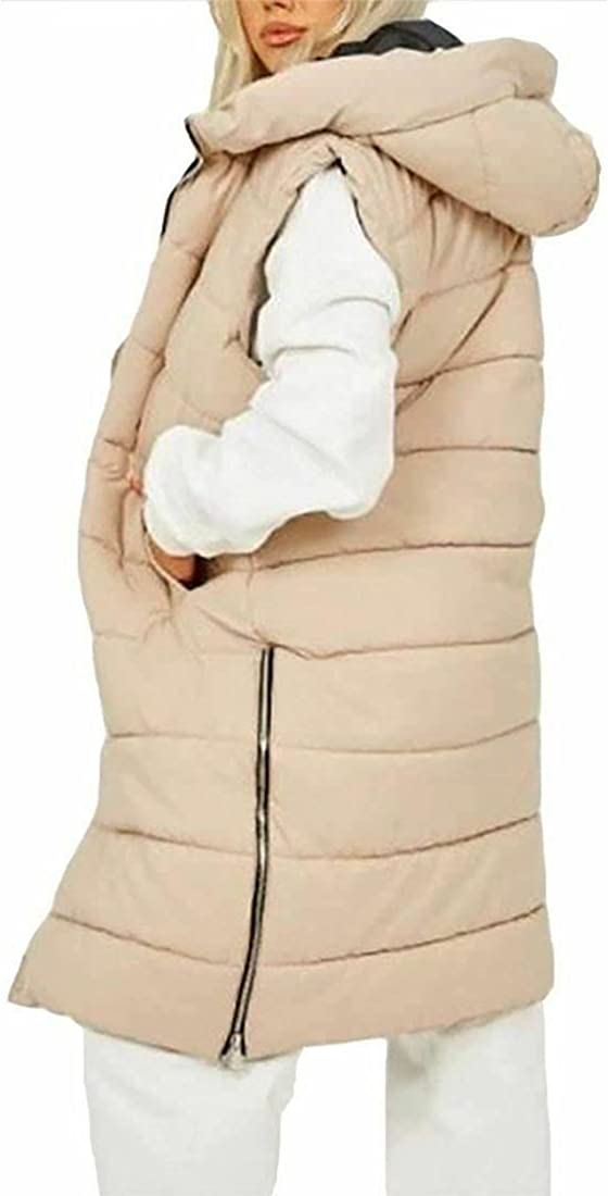 Womens Longline Hooded Quilted Gilet Jacket Ladies Winter Wear Long Zip Up Coat