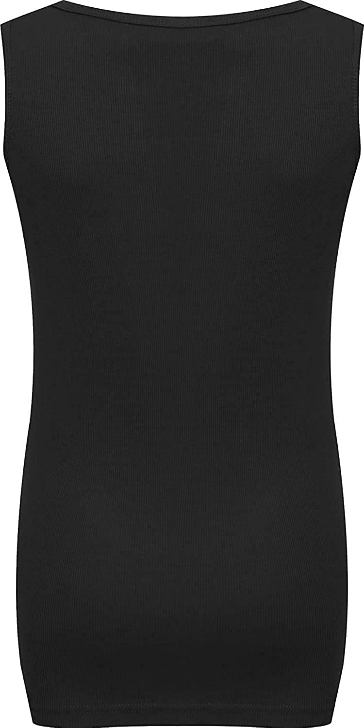 Womens Ribbed Vest Top Ladies Sleeveless Scoop Neck Top Plus Sizes 14-28