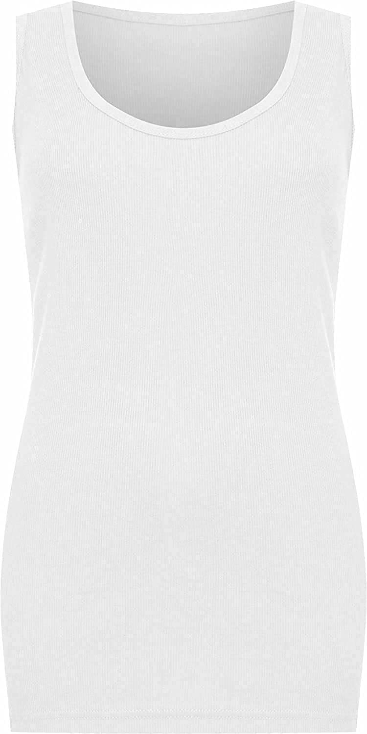 Womens Ribbed Vest Top Ladies Sleeveless Scoop Neck Top Plus Sizes 14-28