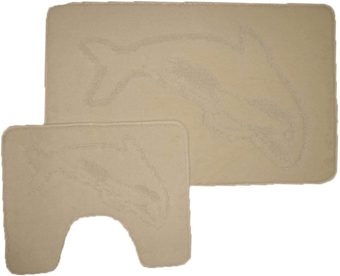 Comfortable Fancy Soft 2 Pieces Washable Non Slip Dolphin Design Pedestal Mat And Bath Mat Set Burgendy One Size