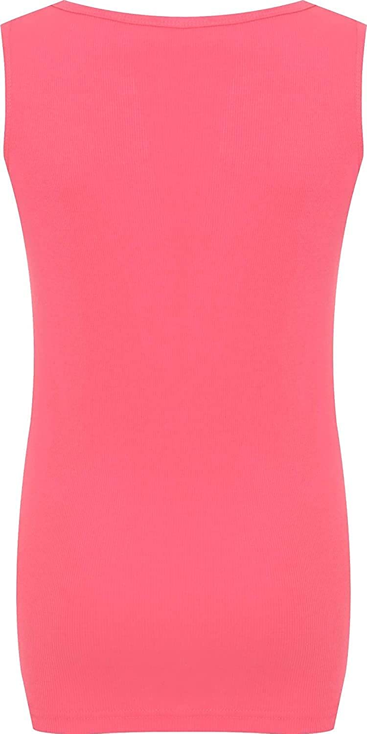 Womens Ribbed Vest Top Ladies Sleeveless Scoop Neck Top Plus Sizes 14-28