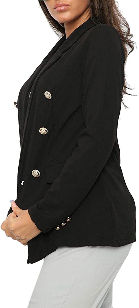 Ladies Double Breasted Style Blazer Womens Jacket with Gold Button Detail Coat