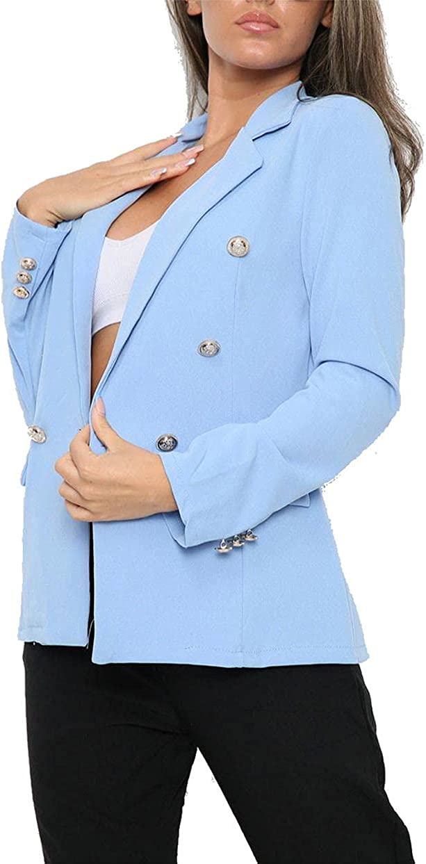 Ladies Double Breasted Style Blazer Womens Jacket with Gold Button Detail Coat