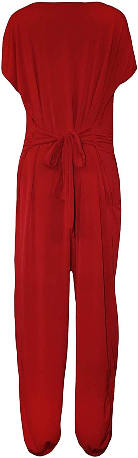Cowl Neck Cap Sleeve Jumpsuit Womens Ladies Elasticated Waist Long Playsuit