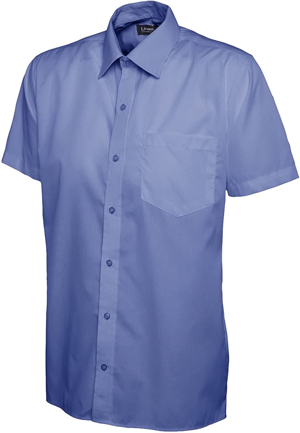Mens Button Down Short Sleeves Poplin Dress Shirts Adults Office Work Wear Plain Slim Fit Shirts