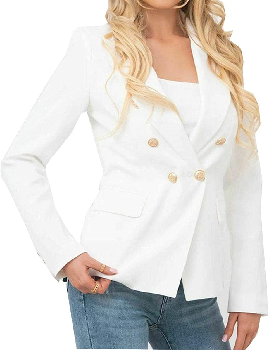 Ladies Double Breasted Style Blazer Womens Jacket with Gold Button Detail Coat