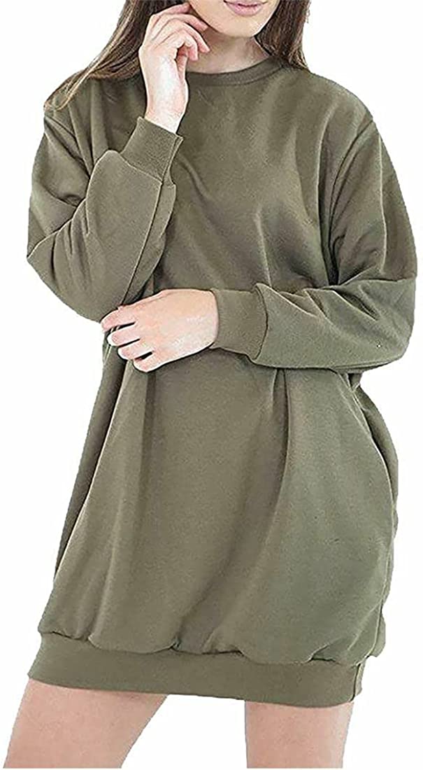Womens Baggy Casual Sweatshirt Loose Side Pockets Pullover Tunic Dress Top