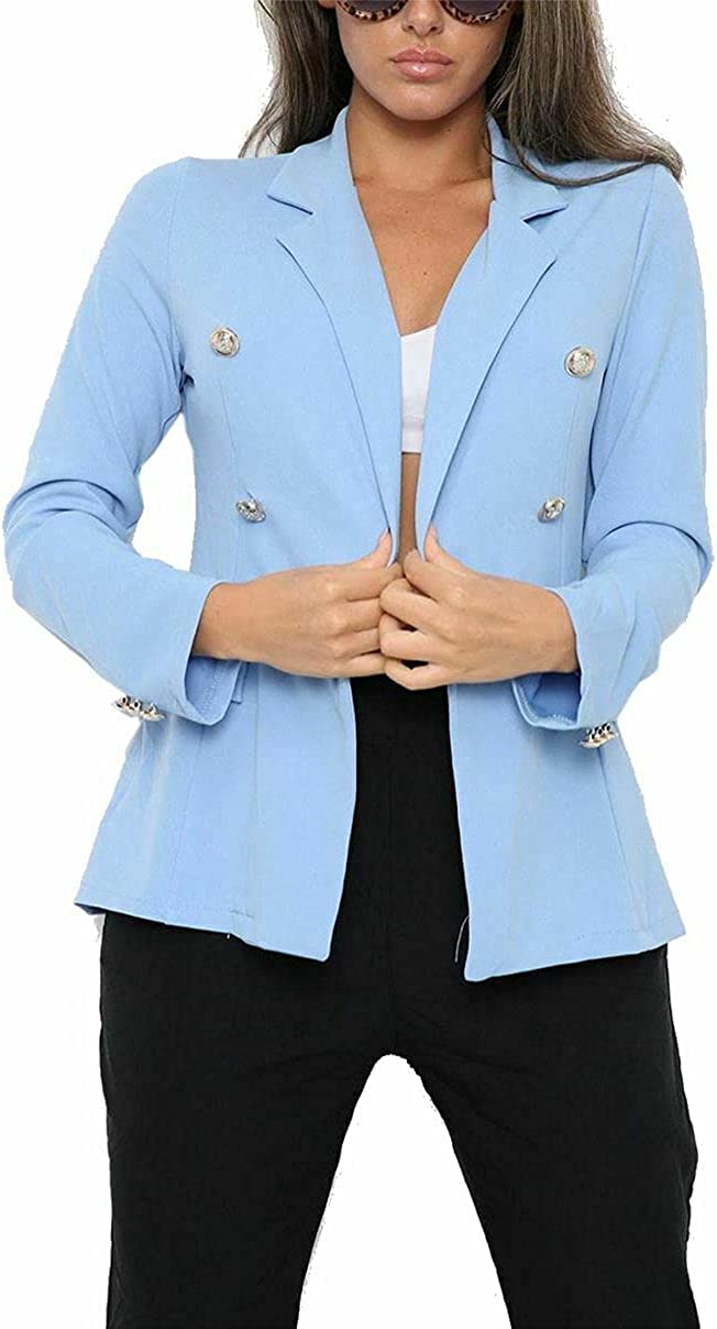 Ladies Double Breasted Style Blazer Womens Jacket with Gold Button Detail Coat