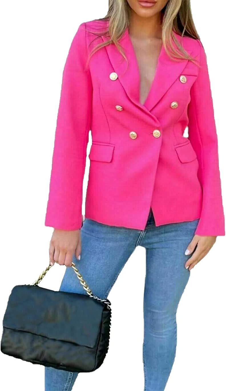 Ladies Double Breasted Style Blazer Womens Jacket with Gold Button Detail Coat