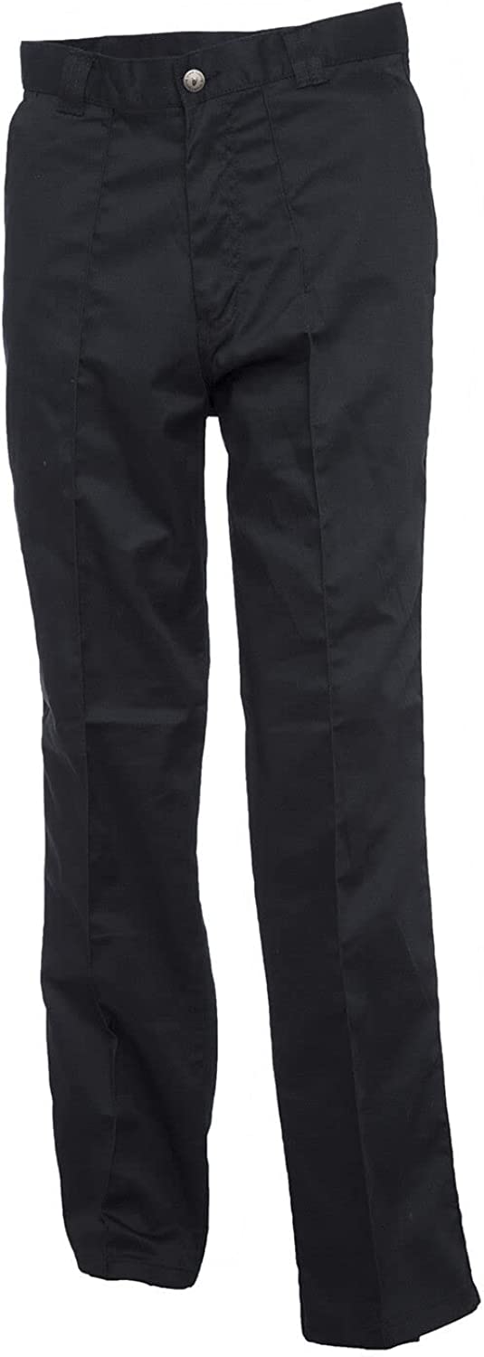 Adults Plain Full Length Workwear Trousers Mens Side Pockets Flat Sewn Front Pants