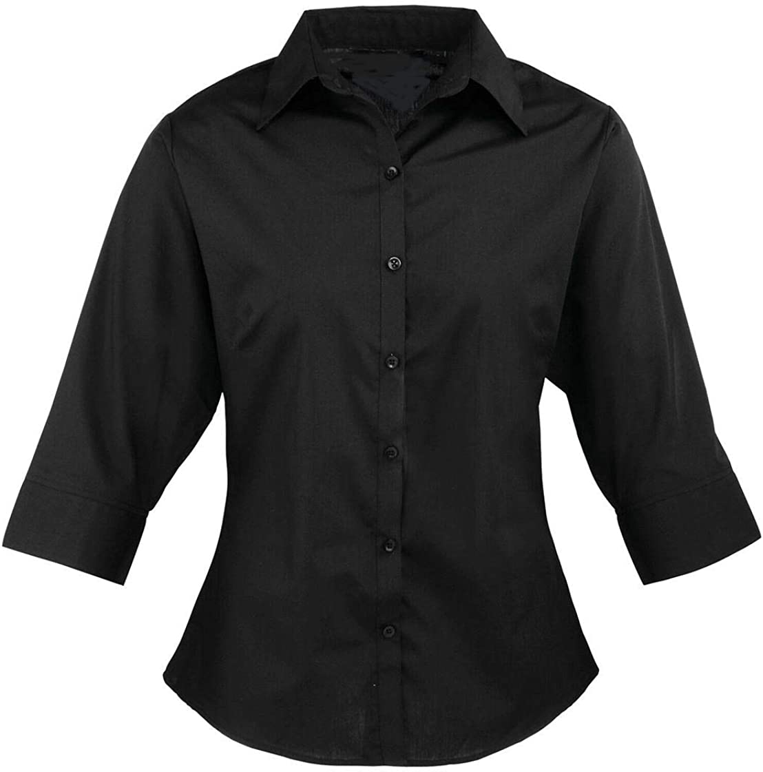 Womens Ladies 3/4 Sleeves Poplin Plain Shirt Top Casual Office Work Wear Blouse