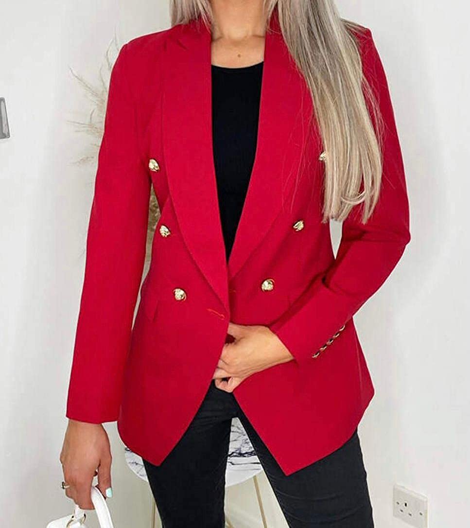 Ladies Double Breasted Style Blazer Womens Jacket with Gold Button Detail Coat