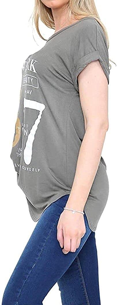 Womens New York Slogan Print T Shirt Short Sleeve Tee Ladies Plus Size Round Neck Top