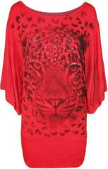Animal Tiger Glitter Print Top Womens Plus Size Batwing Sleeve T Shirt Top