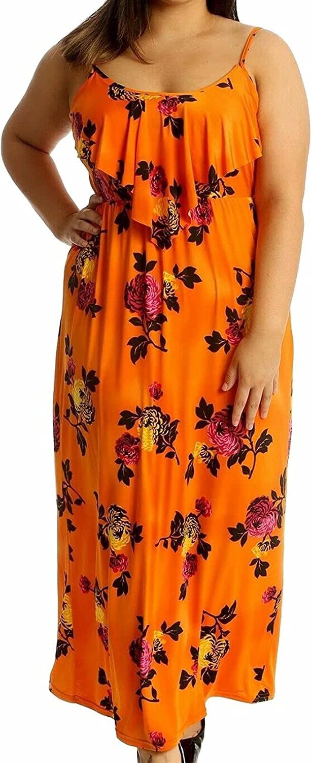 Ladies Sleeveless Frill Printed Maxi Dress Womens Summer Casual Long Maxi Dress