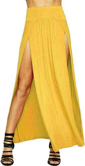 Womens Double Split Maxi Long Skirt Ladies Plain Basic Two Side Slit Maxi Skirt