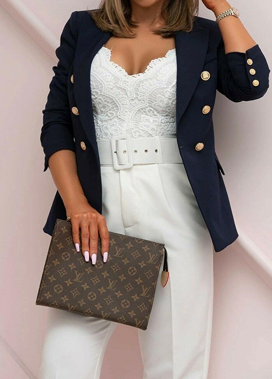 Ladies Double Breasted Style Blazer Womens Jacket with Gold Button Detail Coat