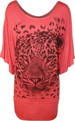 Animal Tiger Glitter Print Top Womens Plus Size Batwing Sleeve T Shirt Top